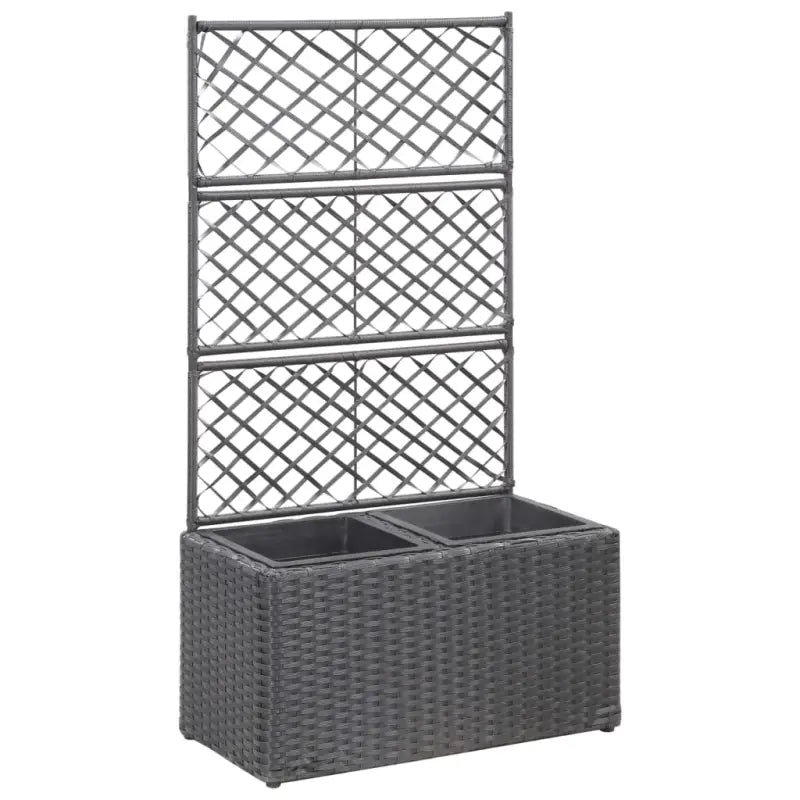 Poly rattan plantenbak met uitneembare potten en latwerk voor tuin - Zwart / 58 x 30 x 107 cm / 1 - Bloempotten &