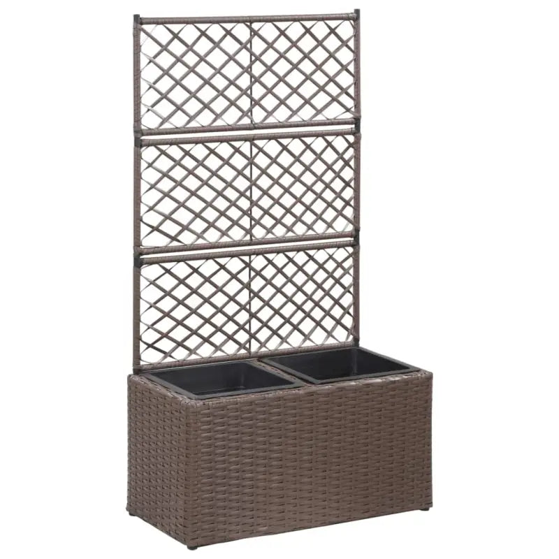 Poly rattan plantenbak met uitneembare potten en latwerk voor tuin - Bruin / 58 x 30 x 107 cm / 1 - Bloempotten &