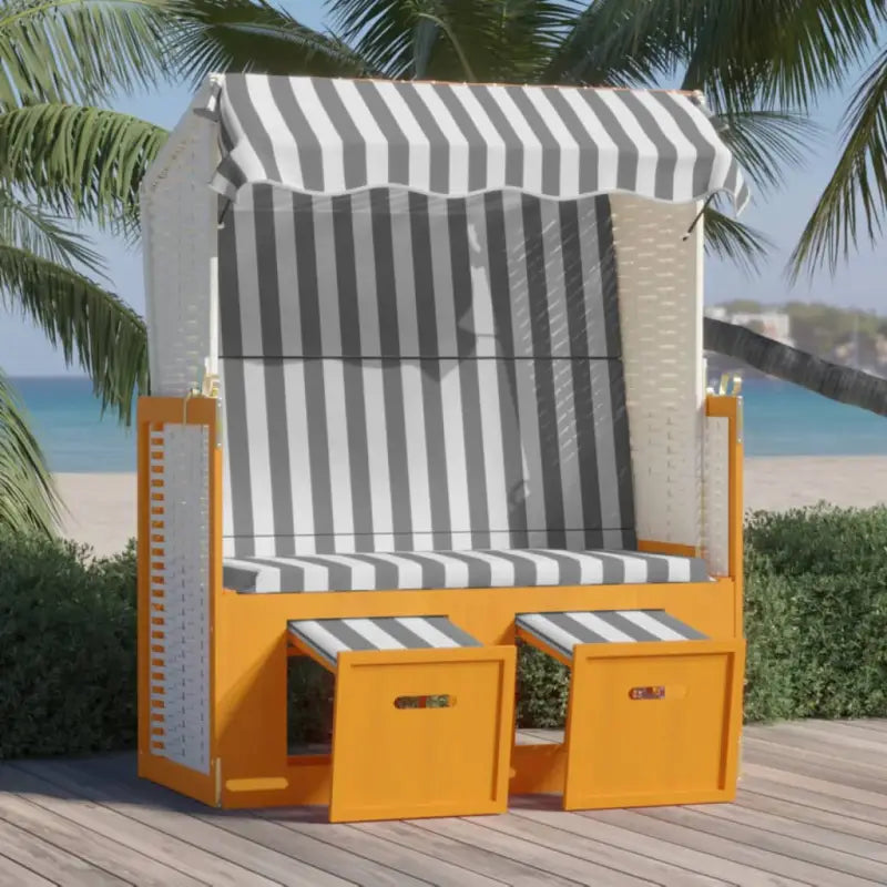 Poly rattan strandstoel biedt comfort en stijl voor buiten ontspanning - Wit en grijs / 1 - Ligstoelen