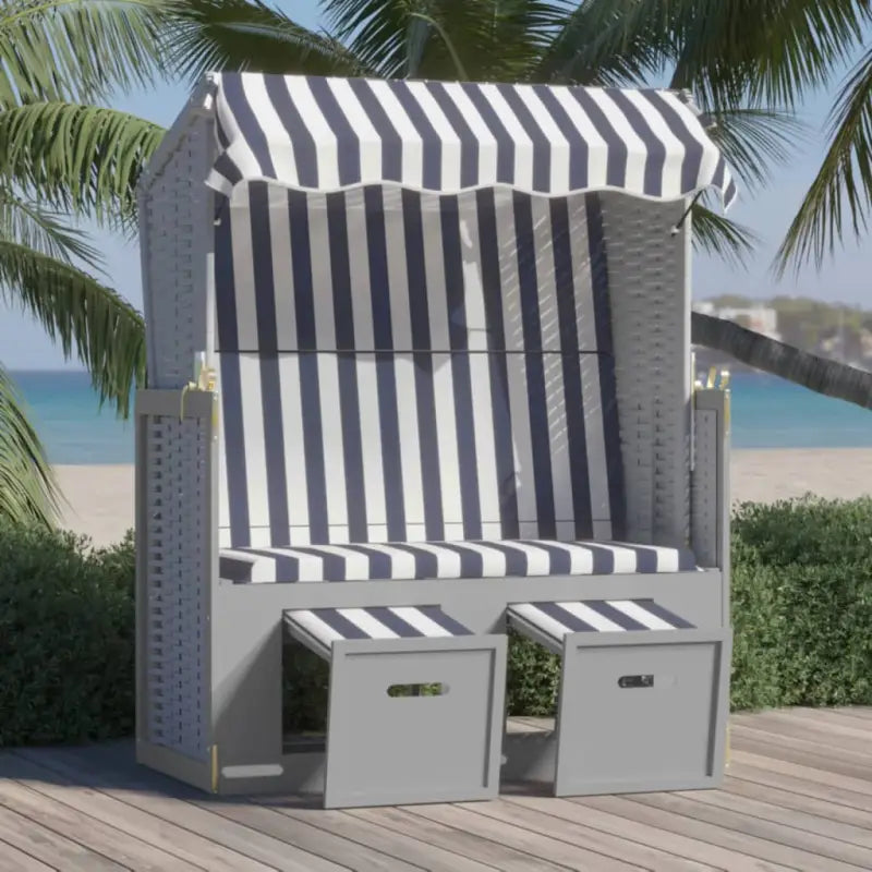 Poly rattan strandstoel biedt comfort en stijl voor buiten ontspanning - Blauw en wit / 1 - Ligstoelen