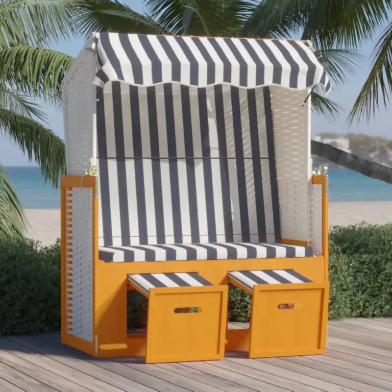 Poly rattan strandstoel biedt comfort en stijl voor buiten ontspanning - Wit en blauw / 1 - Ligstoelen