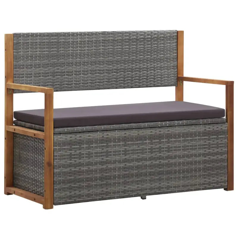 Poly Rattan tuinbank met opbergkast van massief acaciahout - Grijs / 1 - Tuinbanken