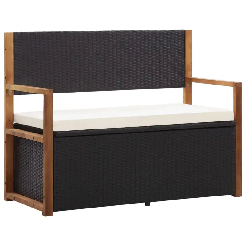 Poly Rattan tuinbank met opbergkast van massief acaciahout - Zwart / 1 - Tuinbanken