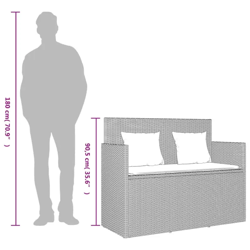 Poly rattan tuinbank met waterdichte zak voor andere spullen en kussens - Tuinbanken
