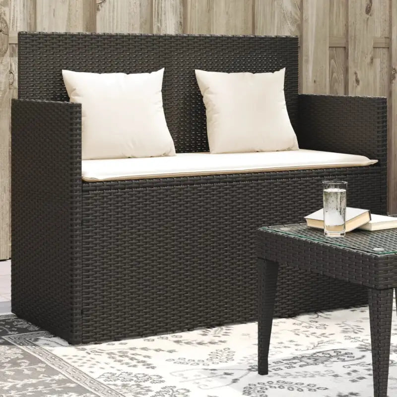 Poly rattan tuinbank met waterdichte zak voor andere spullen en kussens - Zwart en crème / 1 - Tuinbanken