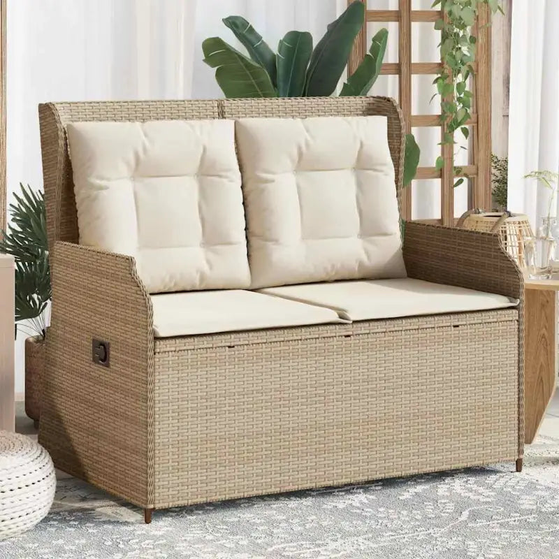 Poly rattan tuinbank voor een comfortabele zitervaring met wasbare hoes - beige en crèmekleurig / 1 / Tweezitsbank