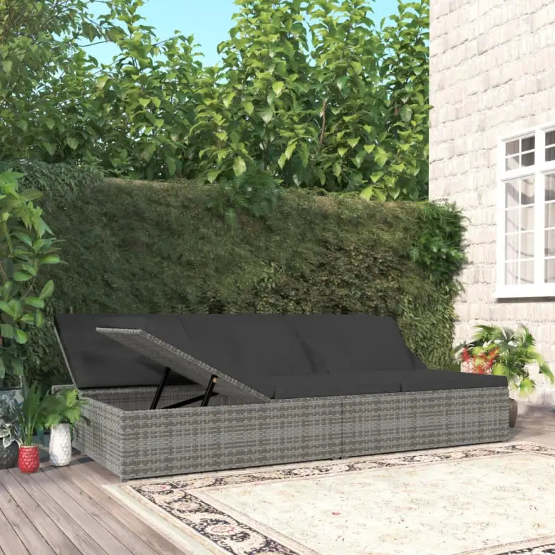 Poly Rattan Tuinbed voor ontspanning bij zwembad of op terras - Donkergrijs - Tuinbedden