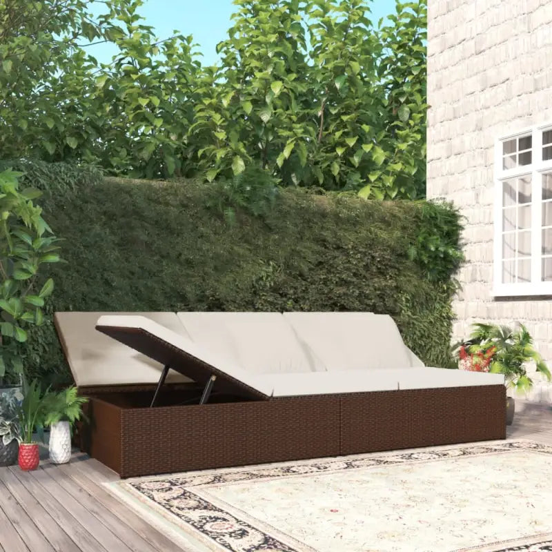 Poly Rattan Tuinbed voor ontspanning bij zwembad of op terras - Bruin - Tuinbedden