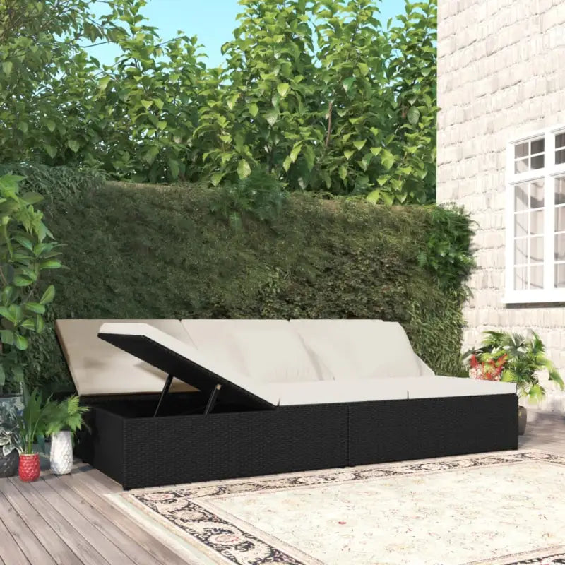 Poly Rattan Tuinbed voor ontspanning bij zwembad of op terras - Zwart en wit - Tuinbedden