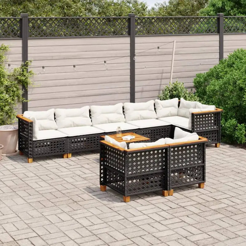 Poly rattan tuininset met natuurlijke olieafwerking en comfortabele zitervaring - Zwart / Met tafel / gat weven