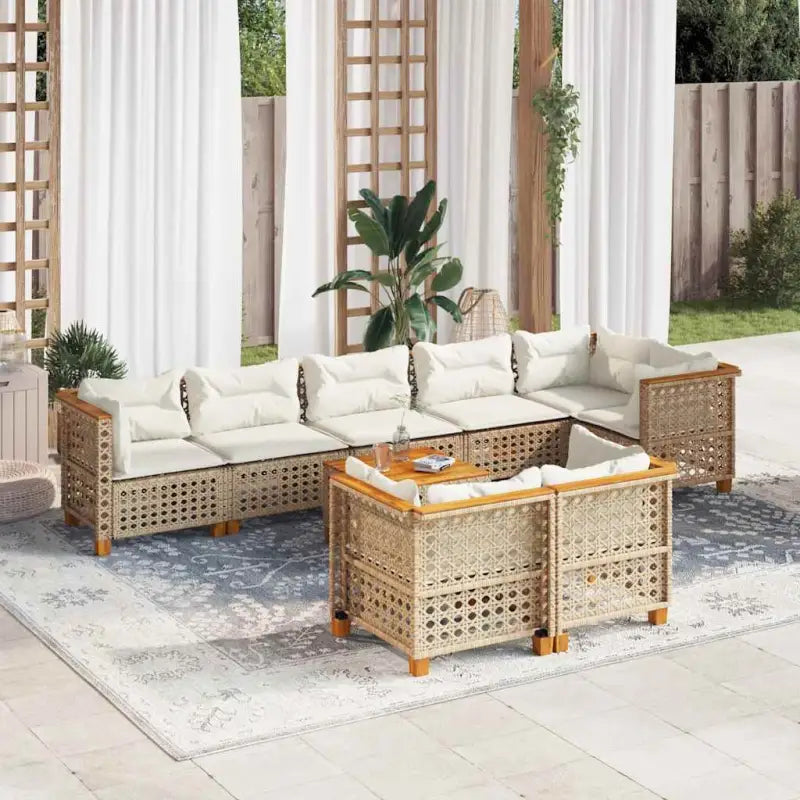 Poly rattan tuininset met natuurlijke olieafwerking en comfortabele zitervaring - Beige / Met tafel / gat weven