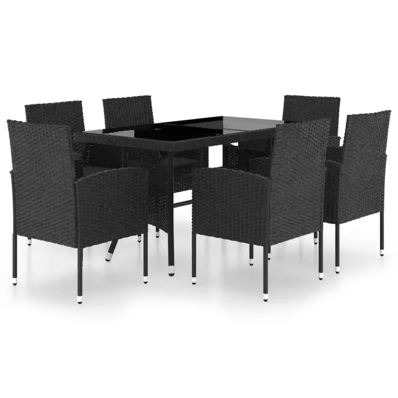 Poly rattan tuinset in zwart materiaal met staal voor buitengebruik - Zwart / 140 cm tafellengte - Tuinsets