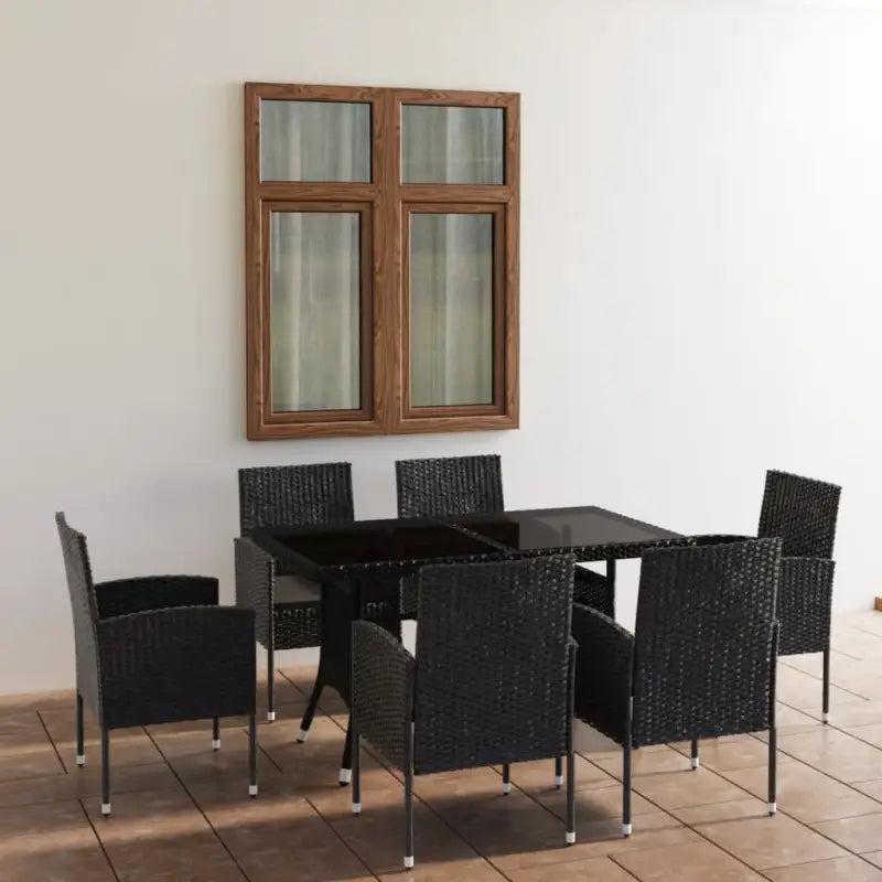 Poly rattan tuinset in zwart materiaal met staal voor buitengebruik - Zwart / 140 cm tafellengte - Tuinsets