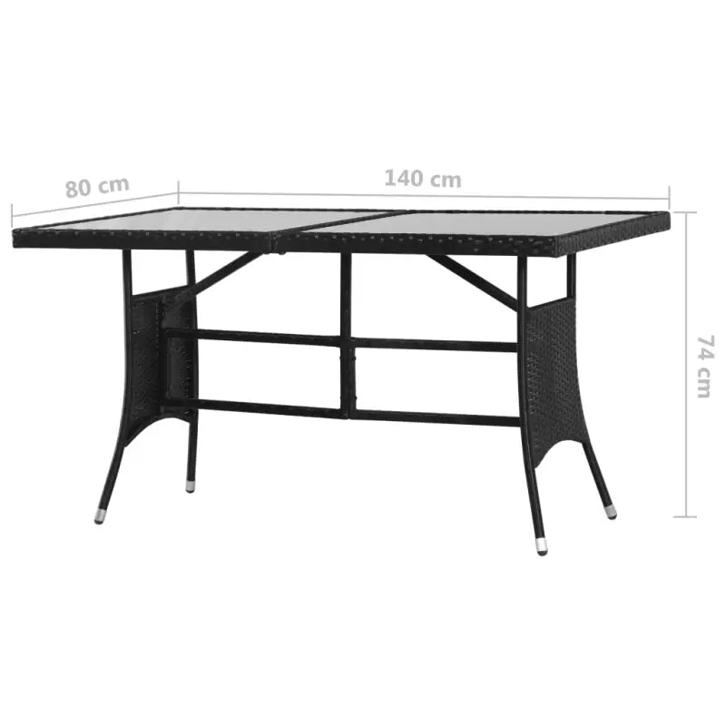 Poly rattan tuinset in zwart materiaal met staal voor buitengebruik - Zwart / 140 cm tafellengte - Tuinsets
