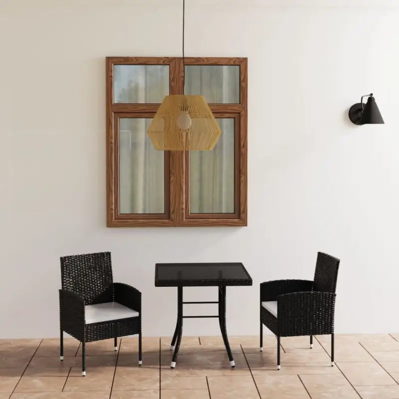 Poly rattan tuinset in zwart met staal materiaal voor buitengebruik - Zwart en wit - Tuinsets
