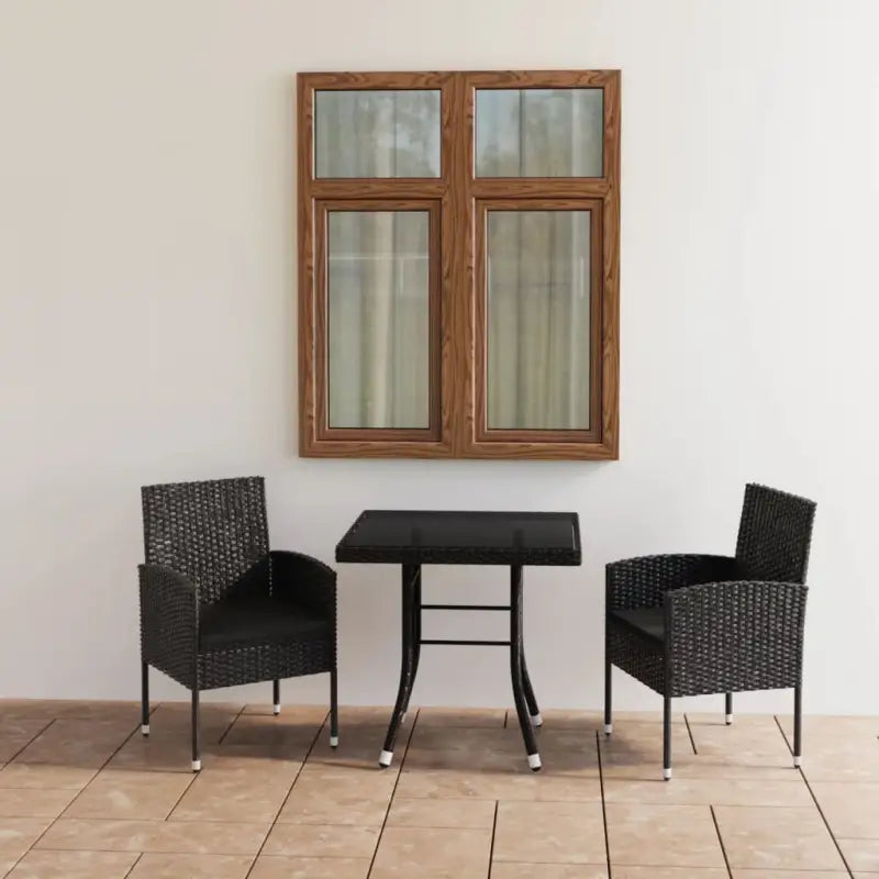 Poly rattan tuinset in zwart met staal materiaal voor buitengebruik - Zwart - Tuinsets