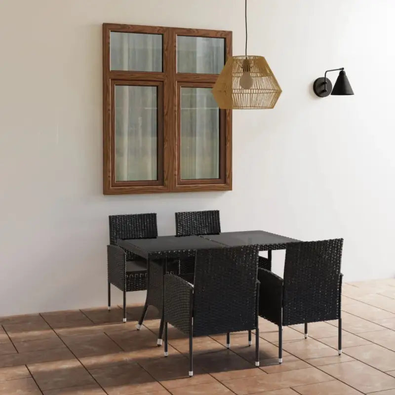 Poly Rattan Tuinset in Zwart met Stalen Frame voor Buitengebruik - Tuinsets