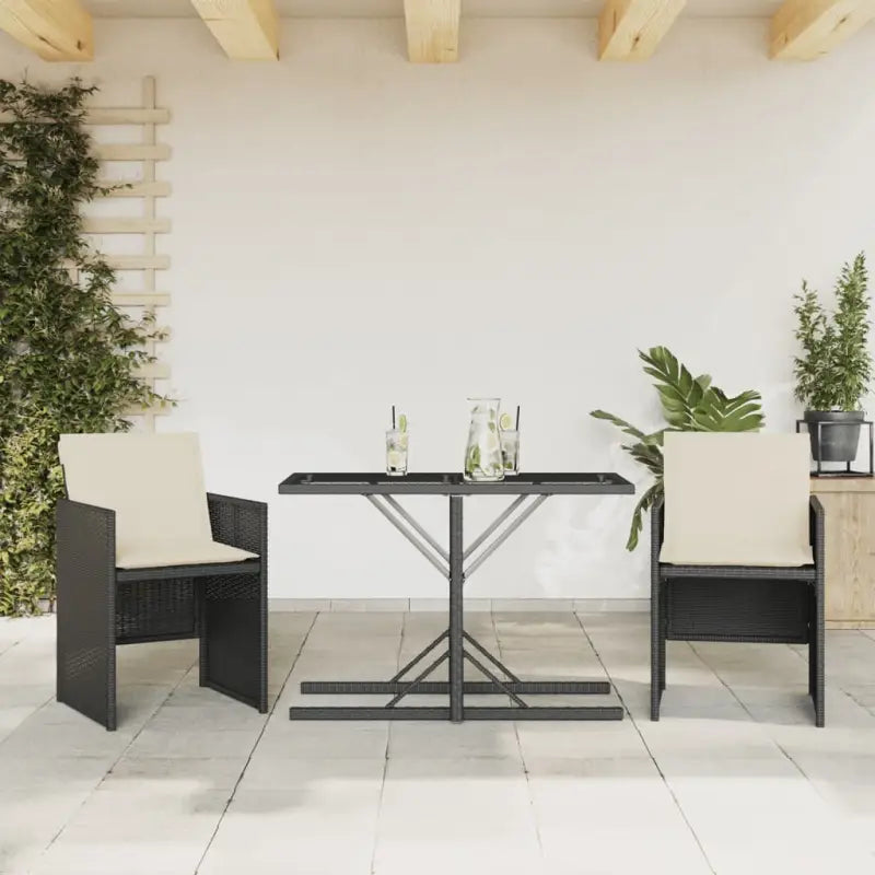 Poly rattan tuinset met comfortabele zitervaring en wasbare hoes - Zwart en crème / Glas - Tuinsets