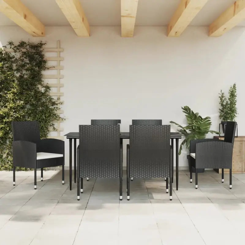 Poly rattan tuinset met gehard glas en zwart materiaal voor elegante buitenruimte - 160 cm tafellengte - Tuinsets
