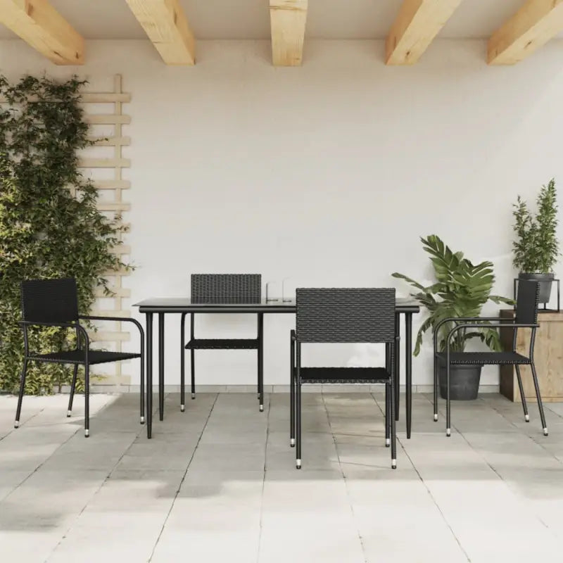 Poly rattan tuinset met gehard glas in zwart materiaal voor elegante tuindiners - 160 cm tafellengte - Tuinsets
