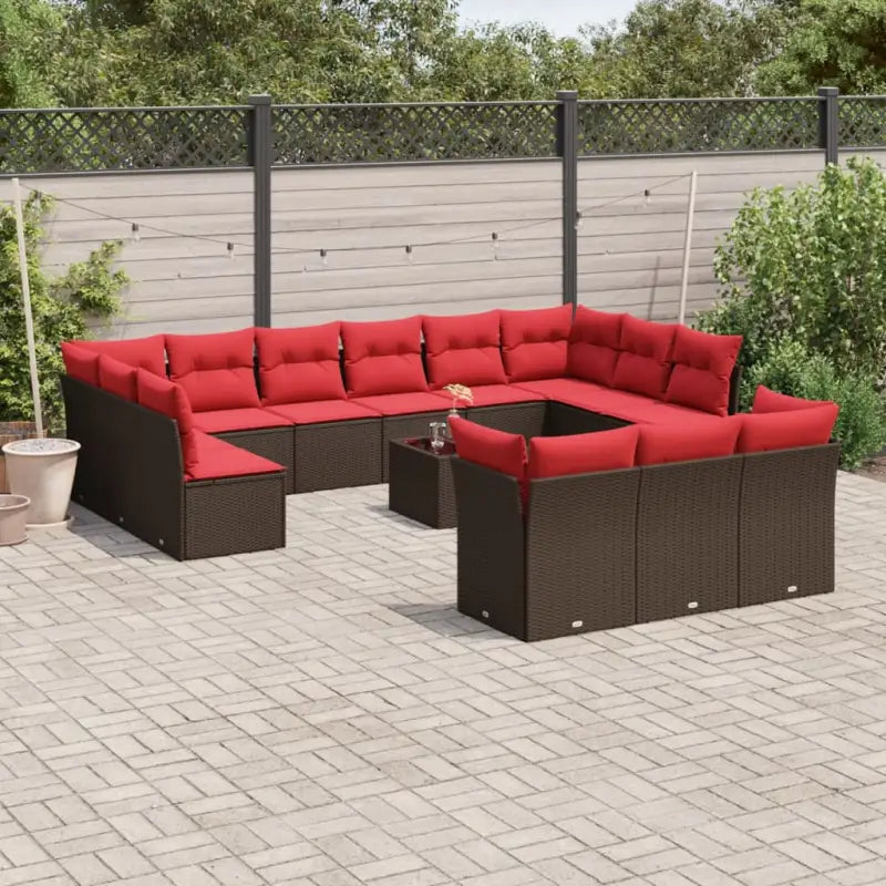 Poly Rattan Tuinset met Gepoedercoat Staal en Waterdichte Tas - Bruin en rood / Met tafel - Tuinsets