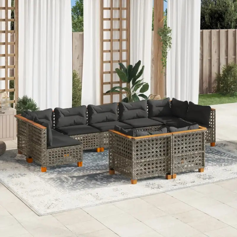 Poly Rattan Tuinset met Natuurlijke Olieafwerking en Comfortabele Zitervaring - Grijs / Zonder tafel / gat weven