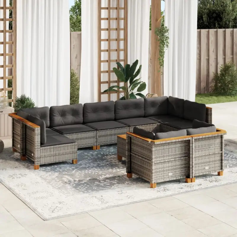 Poly Rattan Tuinset met Natuurlijke Olieafwerking en Comfortabele Zitervaring - Grijs / Met tafel / Dichtgeweven
