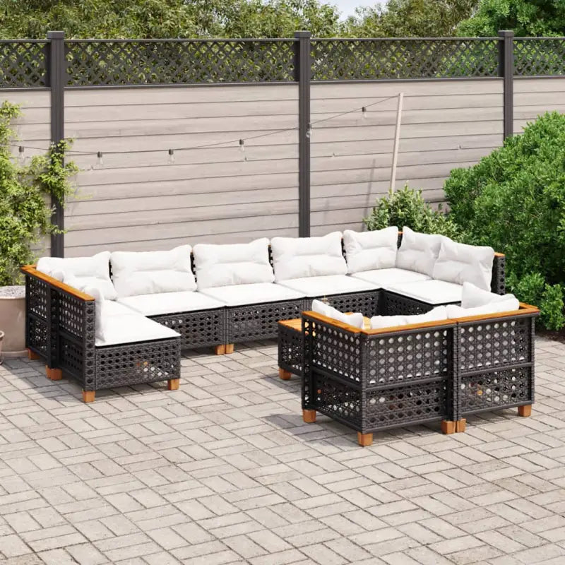 Poly Rattan Tuinset met Natuurlijke Olieafwerking en Comfortabele Zitervaring - Zwart / Met tafel / gat weven - Tuinsets