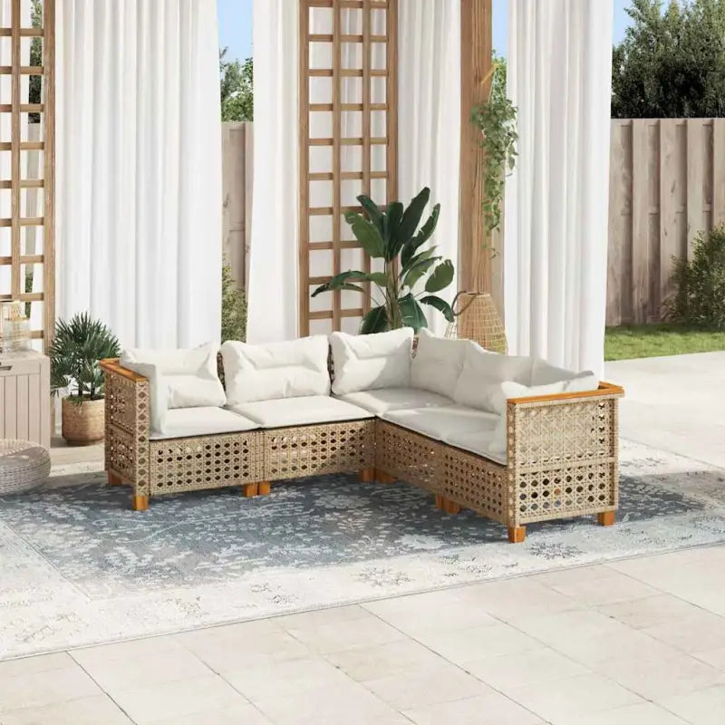 Poly Rattan Tuinset met Natuurlijke Olieafwerking en Comfortabele Zitervaring - Beige / Zonder tafel / gat weven