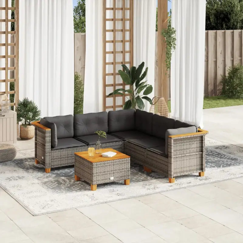 Poly Rattan Tuinset met Natuurlijke Olieafwerking en Comfortabele Zitervaring - Grijs / Met tafel / Dichtgeweven