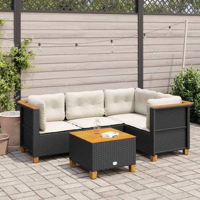 Poly Rattan Tuinset met Natuurlijke Olieafwerking en Comfortabele Zitervaring - Zwart / Met tafel / Dichtgeweven