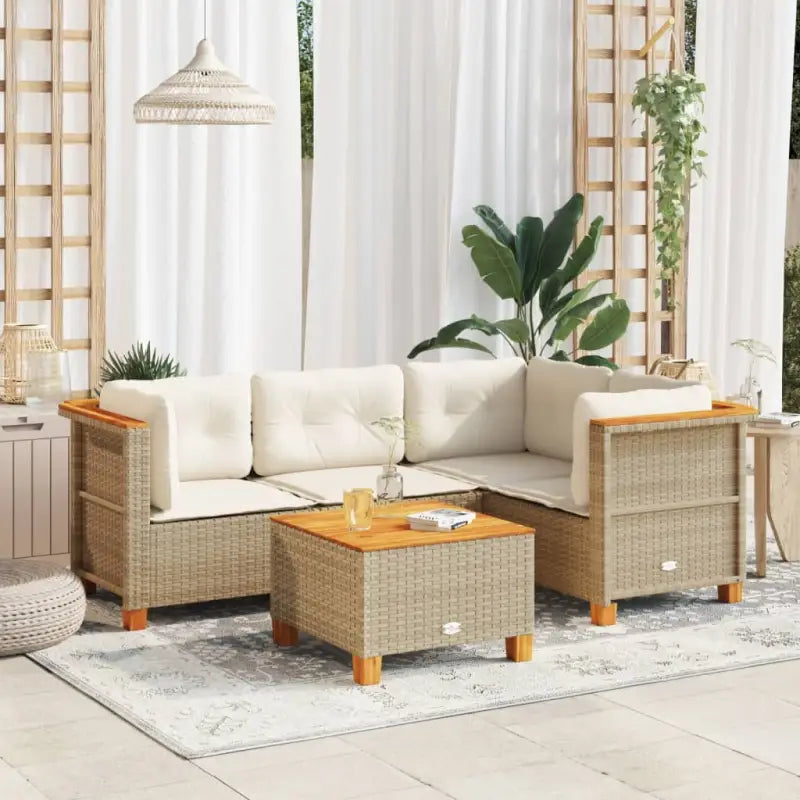 Poly Rattan Tuinset met Natuurlijke Olieafwerking en Comfortabele Zitervaring - Beige / Met tafel / Dichtgeweven