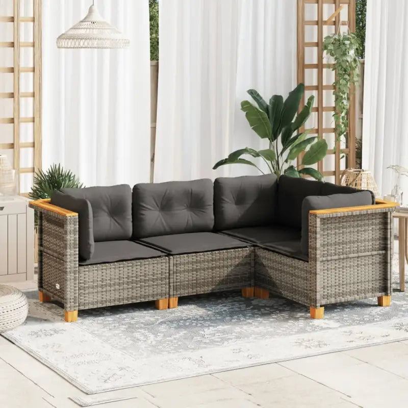 Poly Rattan Tuinset met Natuurlijke Olieafwerking en Comfortabele Zitervaring - Grijs / Zonder tafel / Dichtgeweven