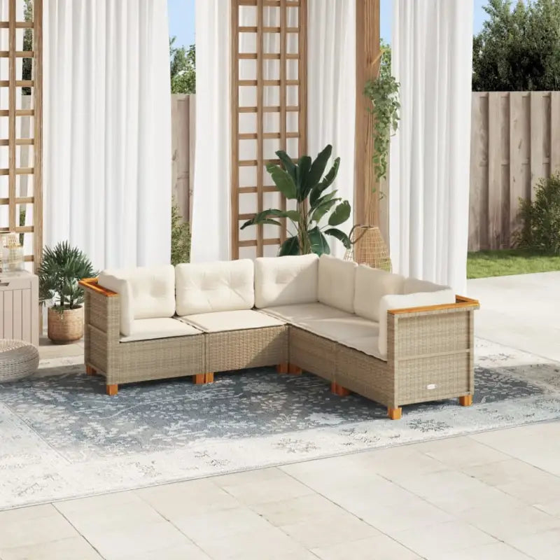 Poly Rattan Tuinset met Natuurlijke Olieafwerking en Comfortabele Zitervaring - Beige / Zonder tafel / Dichtgeweven