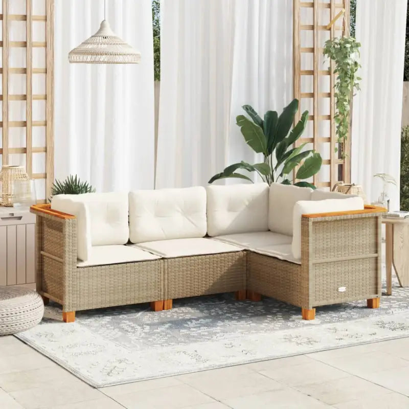 Poly Rattan Tuinset met Natuurlijke Olieafwerking en Comfortabele Zitervaring - Beige / Zonder tafel / Dichtgeweven