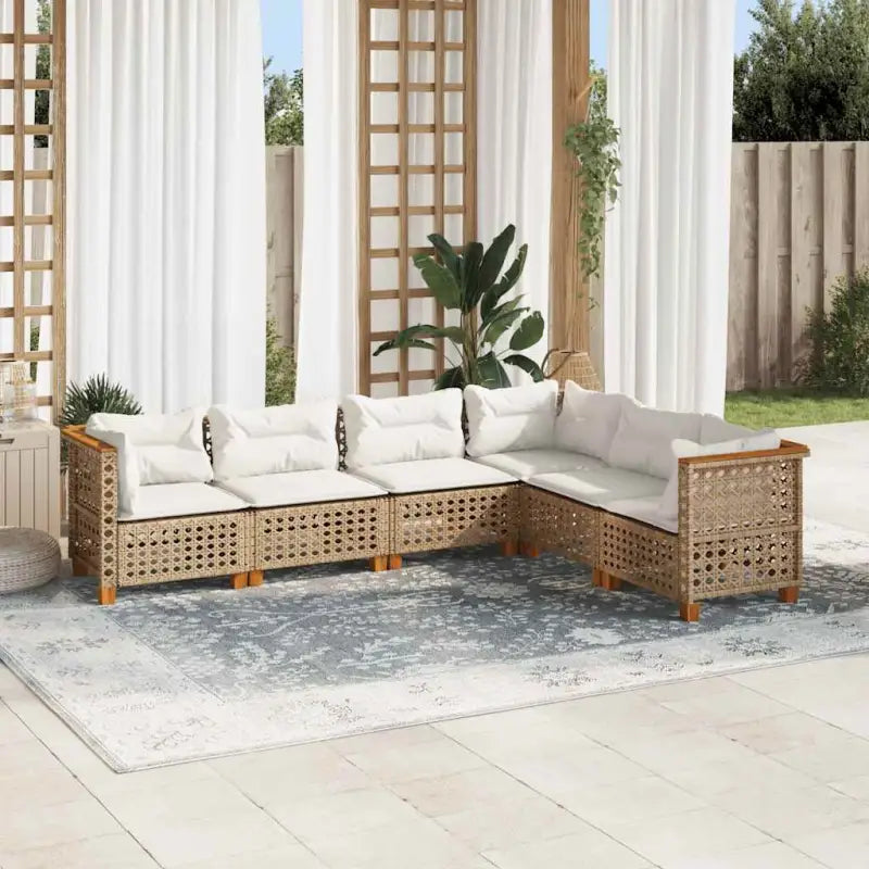Poly Rattan Tuinset met Natuurlijke Olieafwerking voor Comfortabele Zitervaring - Beige / Zonder tafel / gat weven