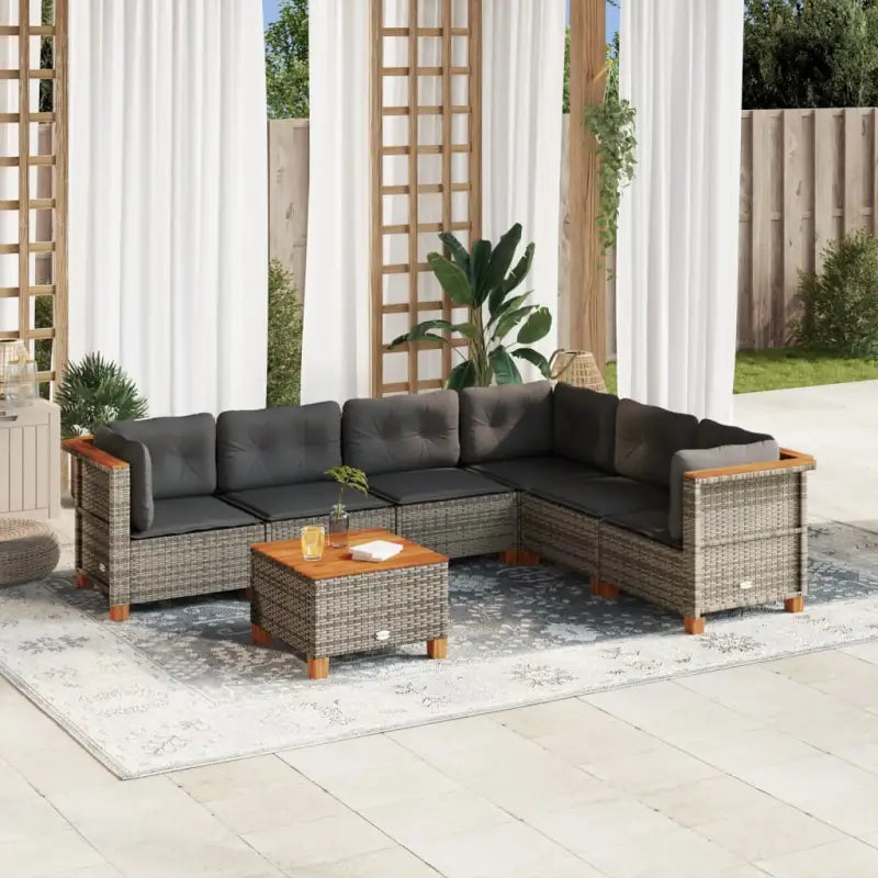 Poly Rattan Tuinset met Natuurlijke Olieafwerking voor Comfortabele Zitervaring - Grijs / Met tafel / Dichtgeweven