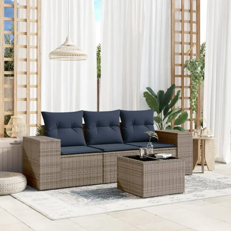 Poly rattan tuinset met waterdichte tas en gepoedercoat staal afmetingen - Grijs en blauw / Met tafel - Tuinsets
