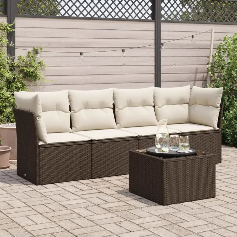Poly Rattan Tuinset met Waterdichte Tas en Gepoedercoat Staal - Bruin en crème / Met tafel - Tuinsets