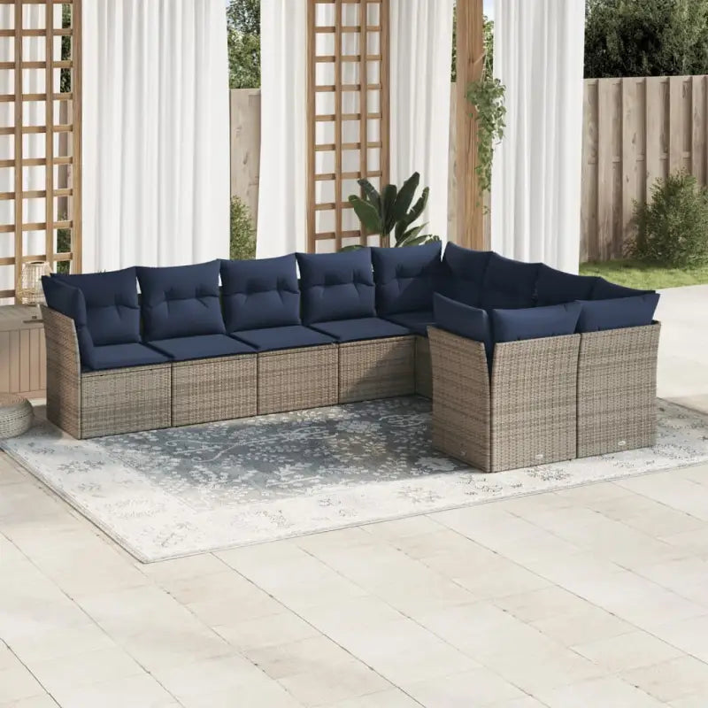 Poly Rattan Tuinset met Waterdichte Tas en Gepoedercoat Staal - Grijs en blauw / Zonder tafel - Tuinsets