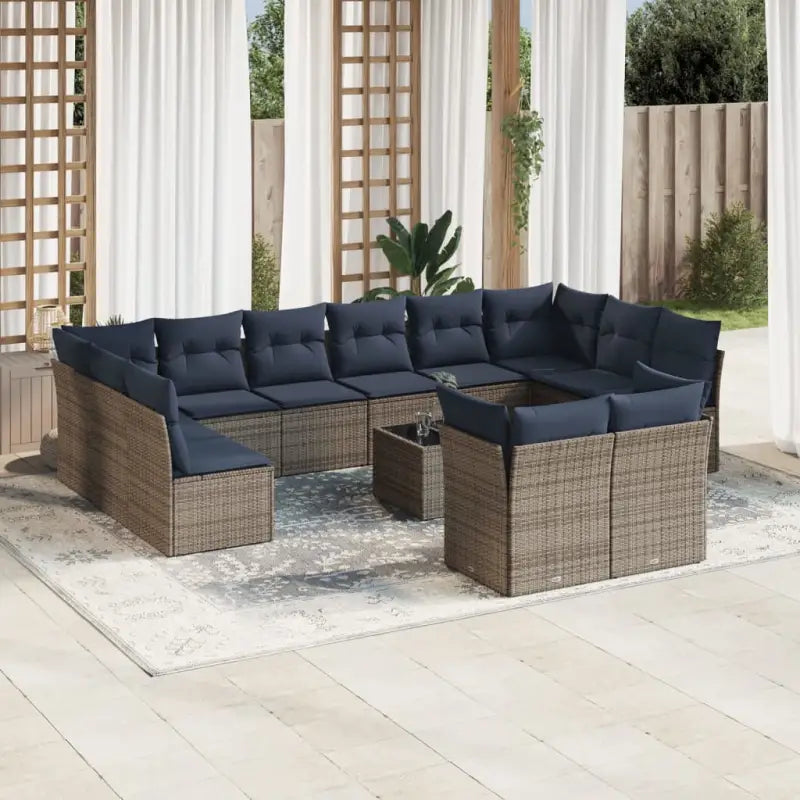 Poly Rattan Tuinset met waterdichte tas en gepoedercoat staal - Grijs en blauw / Met tafel - Tuinsets