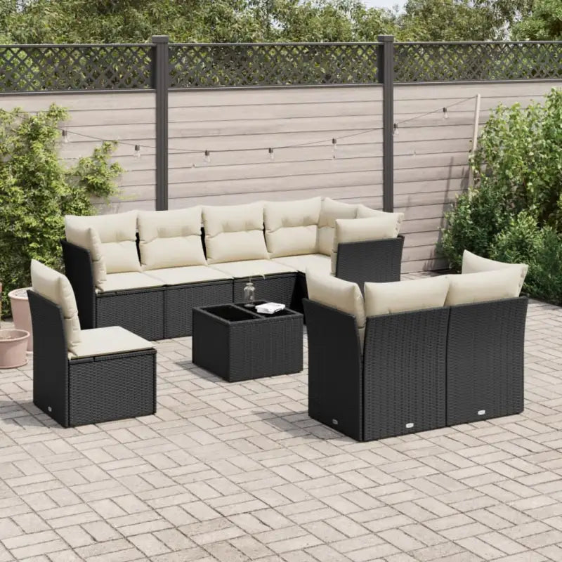 Poly Rattan Tuinset met Waterdichte Tas en Gepoedercoat Staal - Zwart en crème / Met tafel - Tuinsets