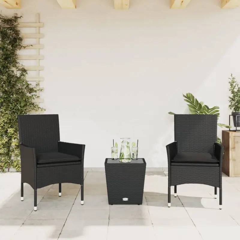 Poly rattan tuinset voor een comfortabele zitervaring en gemakkelijke schoonmaak - Zwart / Rattan armleuning - Tuinsets