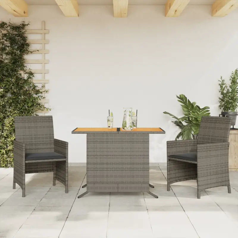 Poly Rattan Tuinset voor een comfortabele zitervaring met wasbare hoes - Grijs / Hout - Tuinsets