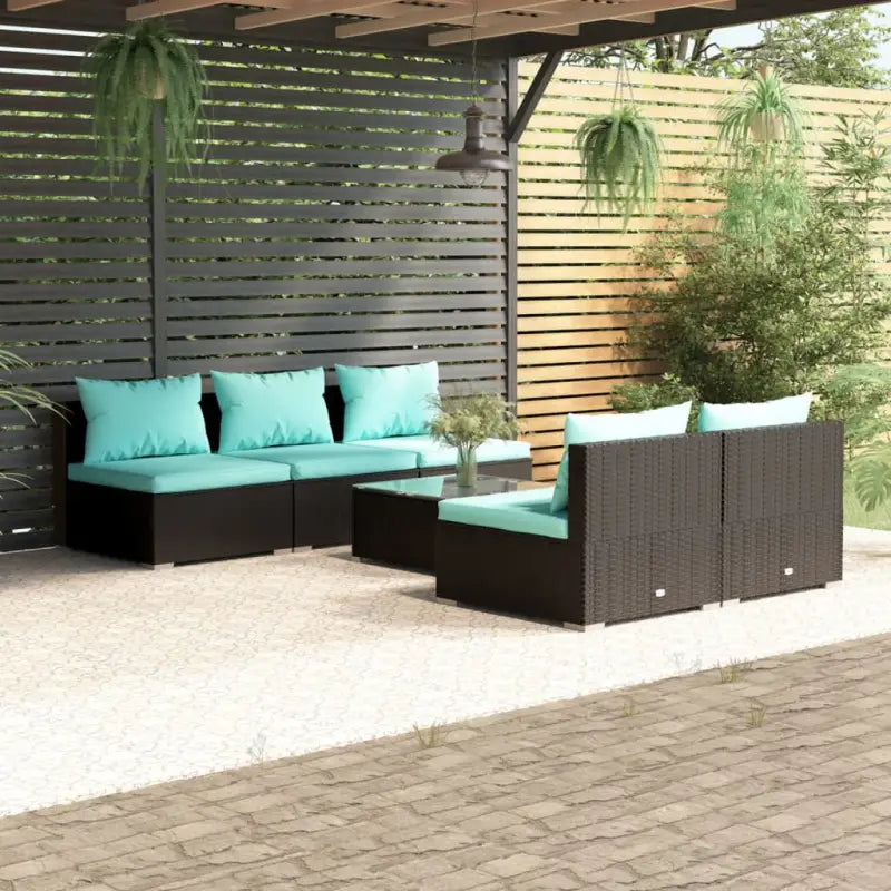 Poly Rattan Tuinset voor Familie en Vrienden Met Modulair Ontwerp - Zwart en blauw / 5x midden + Tafel - Tuinsets