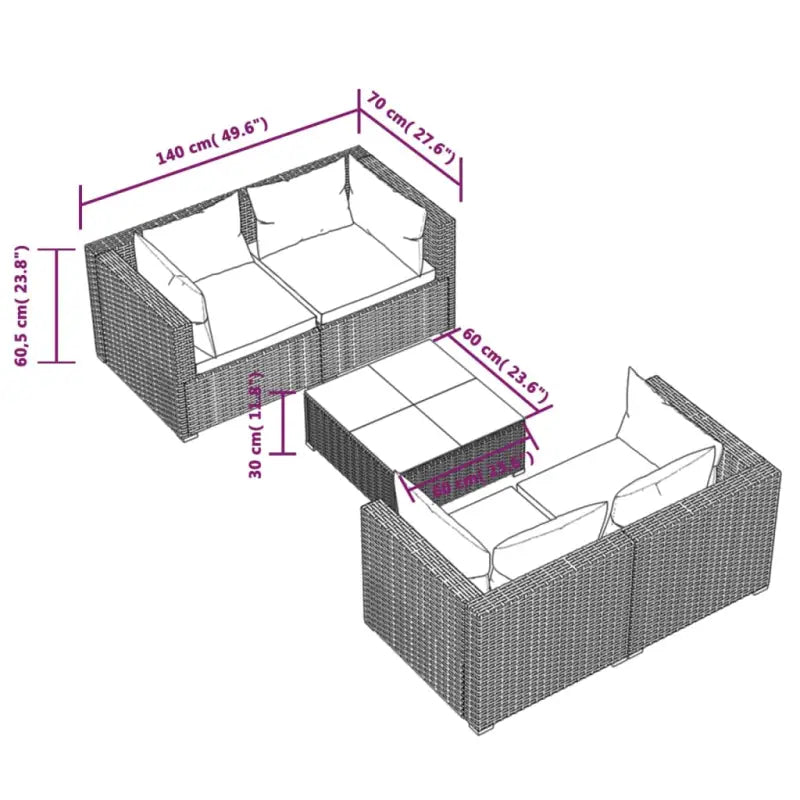 Poly Rattan Tuinset voor Familie en Vrienden Met Modulair Ontwerp - Tuinsets