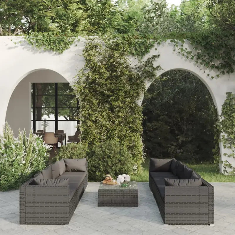 Poly Rattan Tuinset voor Familie en Vrienden Met Modulair Ontwerp - Grijs en antraciet / 4x hoek + 4x midden + Tafel