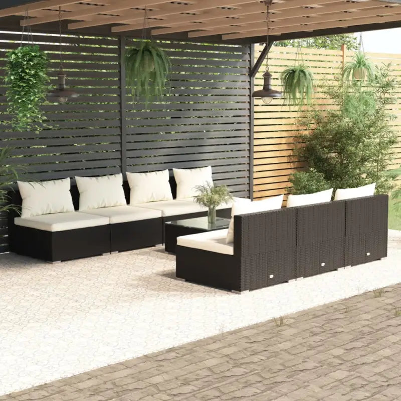 Poly Rattan Tuinset voor Familie en Vrienden Met Modulair Ontwerp - Zwart en crème / 7x midden + Tafel - Tuinsets