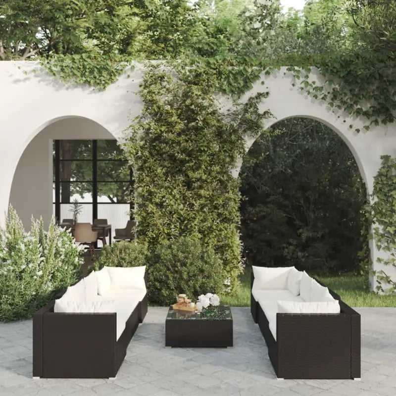 Poly Rattan Tuinset voor Familie en Vrienden Met Modulair Ontwerp - Zwart en crème / 4x hoek + 4x midden + Tafel