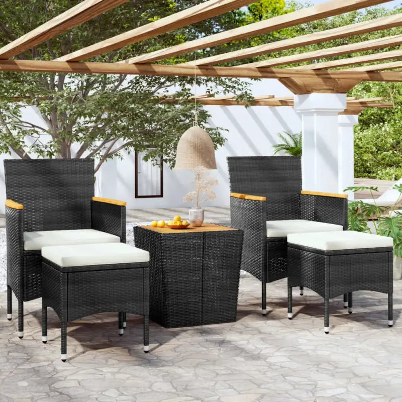 Poly Rattan Tuinset voor Kleine Buitenruimtes - Zwart en bruin / Met voetensteun - Tuinsets